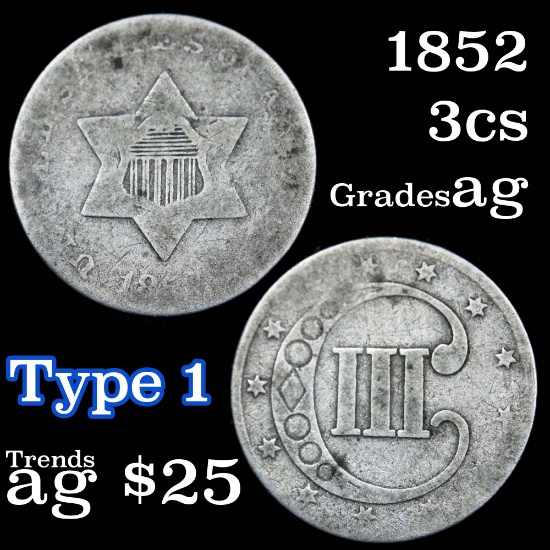 1852 3 Cent Silver 3cs Grades ag, almost good