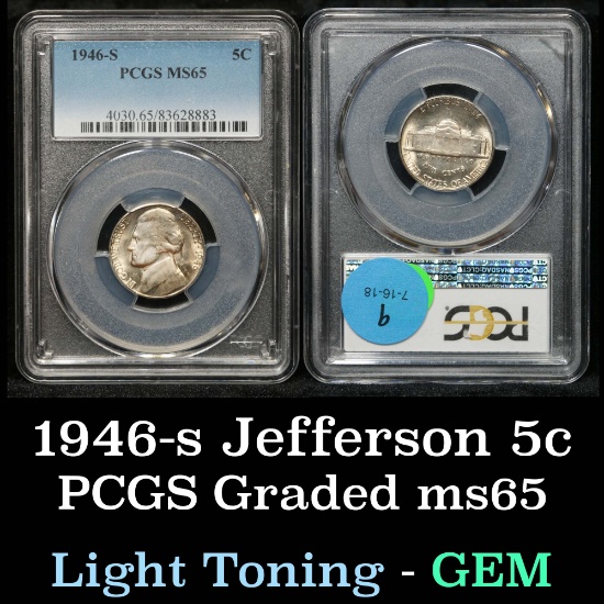 PCGS 1946-s Jefferson Nickel 5c Graded ms65 By PCGS