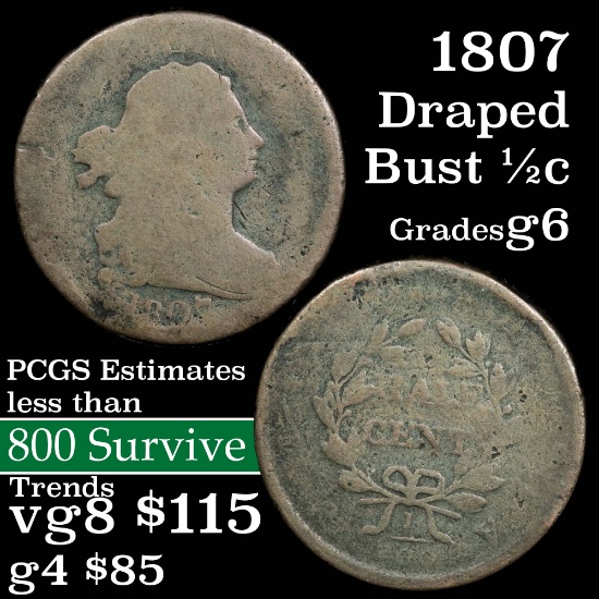 1807 Draped Bust Half Cent 1/2c Grades g+