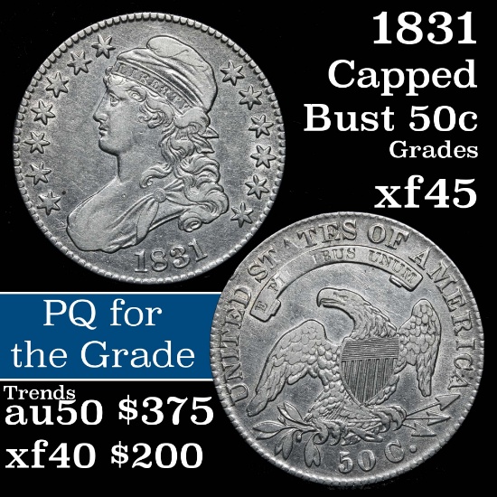 1831 Capped Bust Half Dollar 50c Grades xf+
