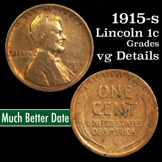 1915-s Lincoln Cent 1c Grades vg details