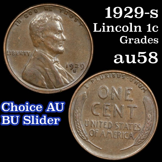 1929-s Lincoln Cent 1c Grades Choice AU/BU Slider