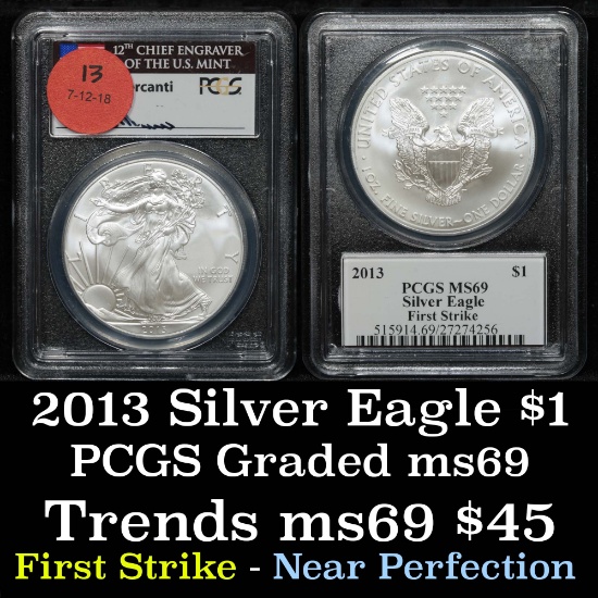 PCGS 2013 Silver Eagle Dollar $1 Graded ms69 By PCGS