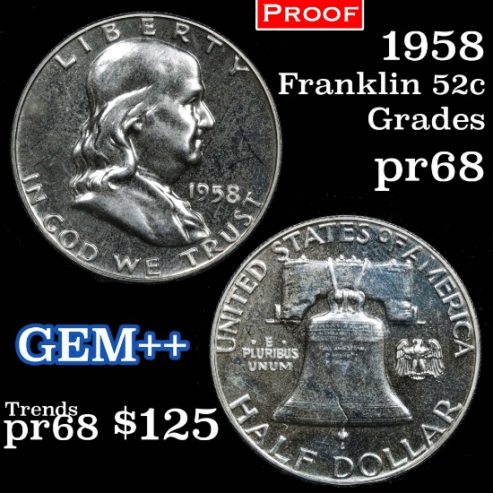 1958-p Franklin Half Dollar 50c Grades GEM++ Proof