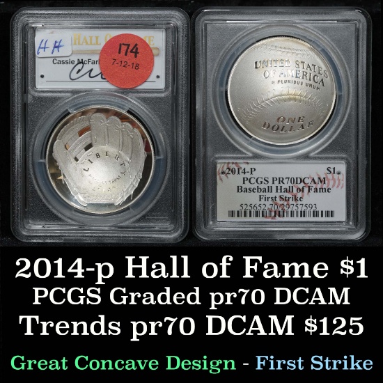 PCGS 2014-p Baseball Hall of Fame Baseball Hall of Fame $1 Graded pr70 DCAM By PCGS