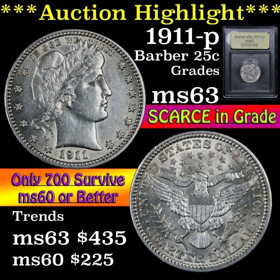 ***Auction Highlight*** 1911-p Barber Quarter 25c Graded Select Unc By USCG (fc)