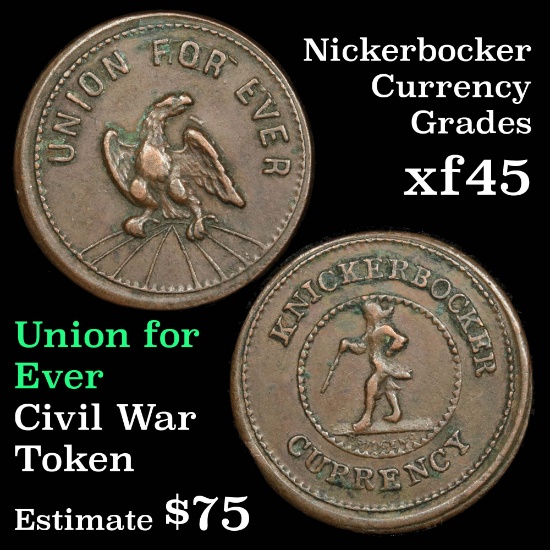 Knickerbocker Currency Civil War Token 1c Grades xf+