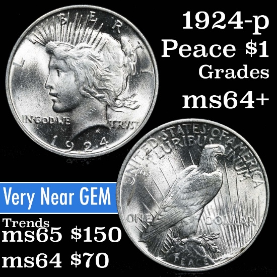 1924-p Peace Dollar $1 Grades Choice+ Unc