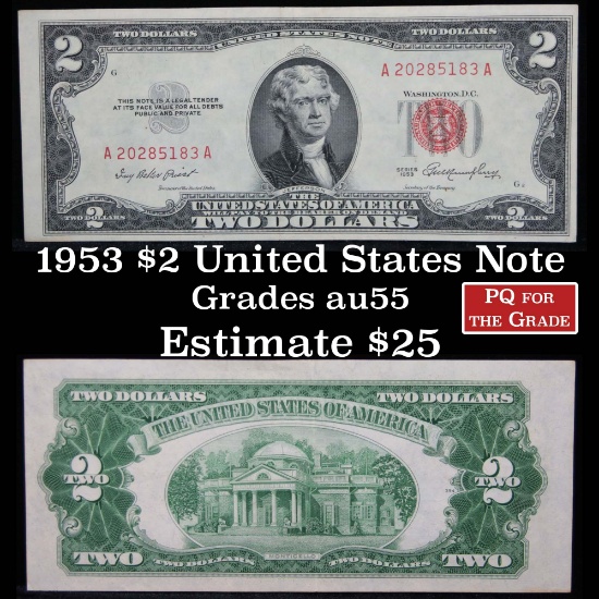 1953 $2 Red Seal United States Note Grades Choice AU