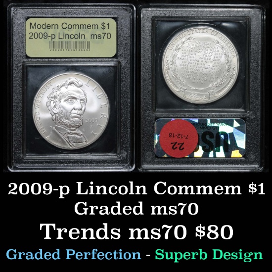2009-p Lincoln Bicentennial Modern Commem Dollar $1 Graded ms70, Perfection By USCG