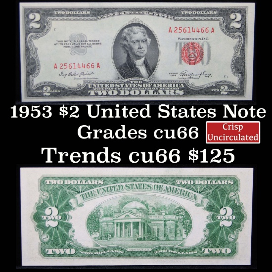 1953 $2 Red Seal United States Note Grades Gem+ CU