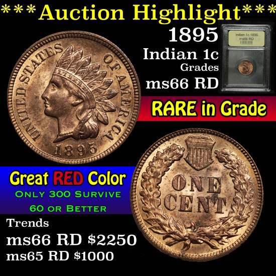 ***Auction Highlight*** 1895 Indian Cent 1c Graded GEM+ Unc RD By USCG (fc)