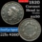 1820 Coronet Head Large Cent 1c Grades AU, Almost Unc