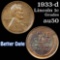 1933-d Lincoln Cent 1c Grades AU, Almost Unc
