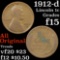 1912-d Lincoln Cent 1c Grades f+
