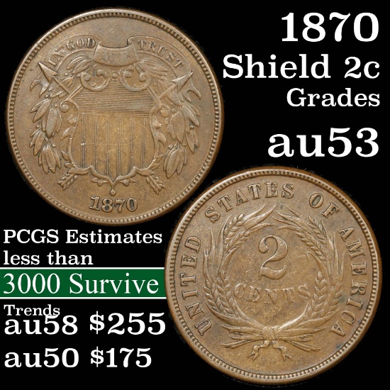 1870 2 Cent Piece 2c Grades Select AU