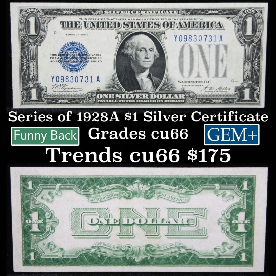 1928A $1 Blue Seal Silver Certificate Grades Gem+ CU