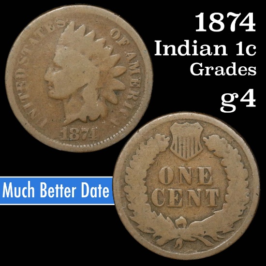 1874 Indian Cent 1c Grades g, good