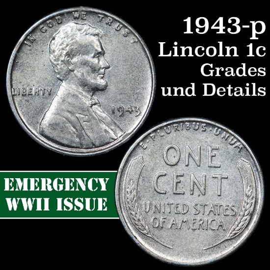 1943-p Lincoln Cent 1c Grades Unc Details