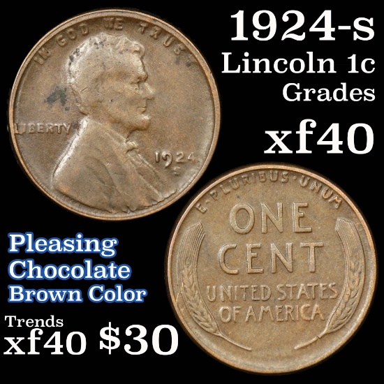 1924-s Lincoln Cent 1c Grades xf