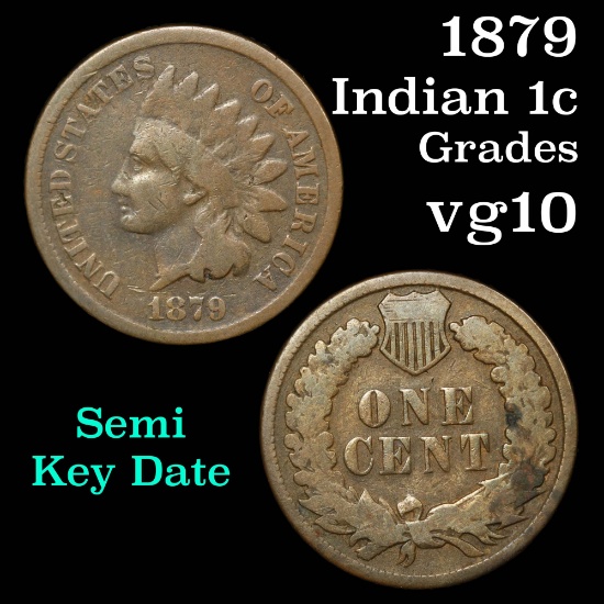 1879 Indian Cent 1c Grades vg+