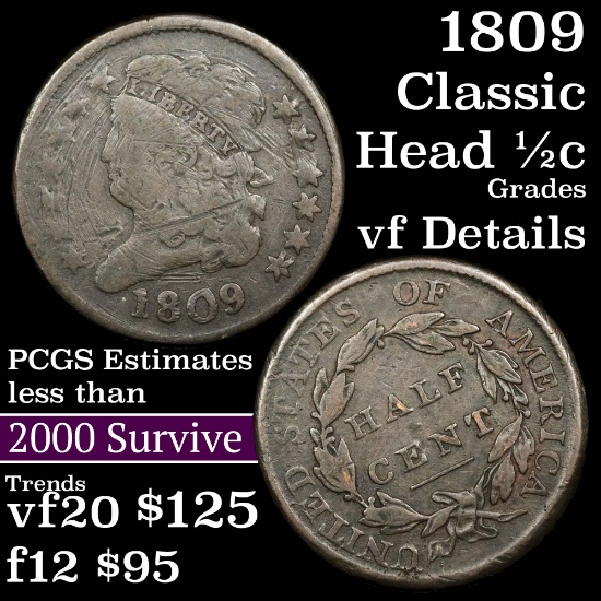 1809 Classic Head half cent 1/2c Grades vf details
