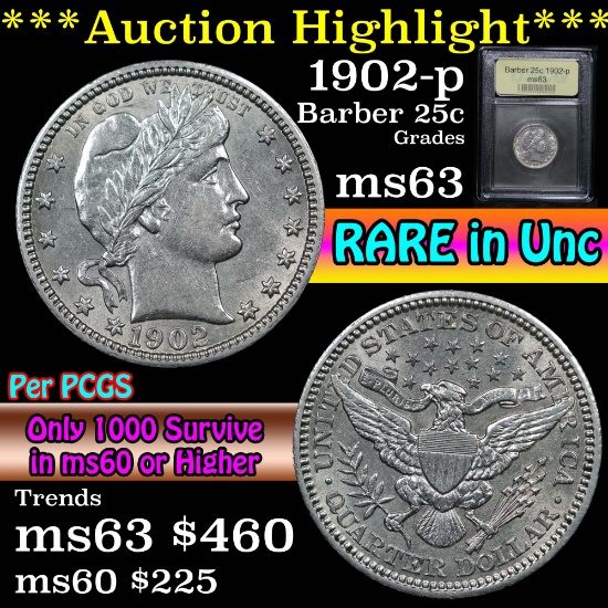 ***Auction Highlight*** 1902-p Barber Quarter 25c Graded Select Unc By USCG (fc)