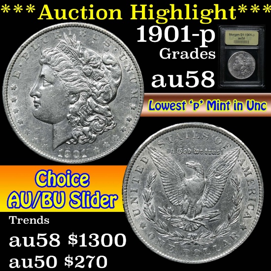 ***Auction Highlight*** 1901-p Morgan Dollar $1 Graded Choice AU/BU Slider By USCG (fc)