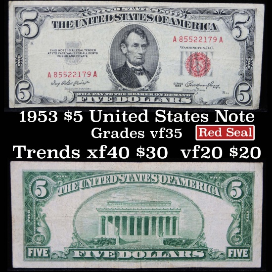1953 $5 Red Seal United States Note Grades vF++
