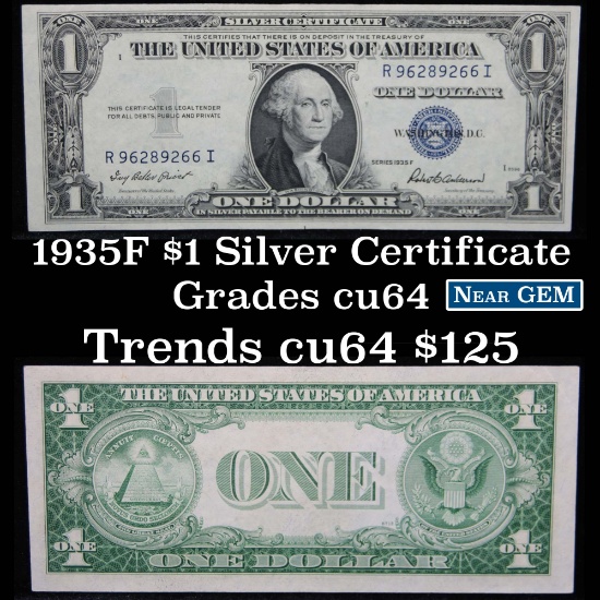 1935F $1 Blue Seal Silver Certificate Grades Choice CU
