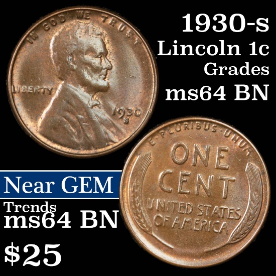 1930-s Lincoln Cent 1c Grades Choice Unc BN