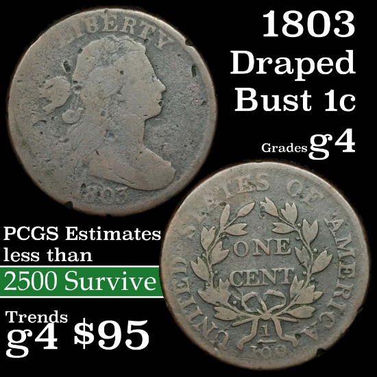 1803 Draped Bust Large Cent 1c Grades g, good