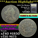 ***Auction Highlight*** 1803 No Stems Draped Bust Large Cent 1c Graded vf++ By USCG (fc)