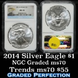 NGC 2014 Silver Eagle Dollar $1 Graded ms70 By NGC