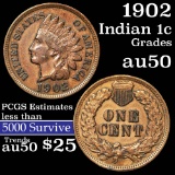 1902 Indian Cent 1c Grades AU, Almost Unc