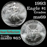 1992 Silver Eagle Dollar $1 Grades ms69