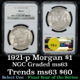 NGC 1921-p Morgan Dollar $1 Graded ms63 By NGC