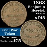 1863 127 Broadway Civil War Token 1c Grades xf+