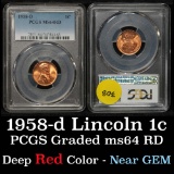 PCGS 1958-d Lincoln Cent 1c Graded ms64 RD By PCGS