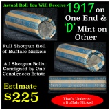 Full roll of Buffalo Nickels, 1917 on one end & a 'd' Mint reverse on other end (fc)