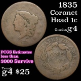 1835 Coronet Head Large Cent 1c Grades g, good