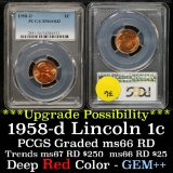PCGS 1958-d Lincoln Cent 1c Graded ms66 RD By PCGS