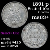 1891-p Seated Liberty Dime 10c Grades Select+ Unc