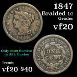 1847 Braided Hair Large Cent 1c Grades vf, very fine