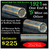 Full roll of Buffalo Nickels, 1921 on one end & a 's' Mint reverse on other end (fc)