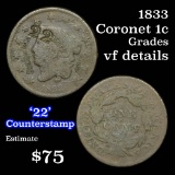 1833 22 Counterstamp Coronet Head Large Cent 1c Grades vf details