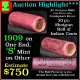 ***Auction Highlight*** Indian 1c Shotgun Roll, 1909 end, KEY date 's' mint on the other, Wow! (fc)