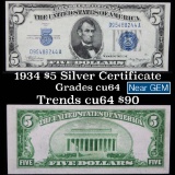 1934 $5 Blue Seal Silver Certificate Grades Choice CU