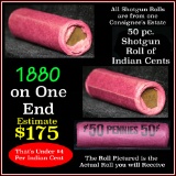 Indian Head Penny 1c Shotgun Roll, 1880 on one end, reverse on the other