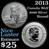 2013 Canada Wolf Silver Round .999 Fine Silver